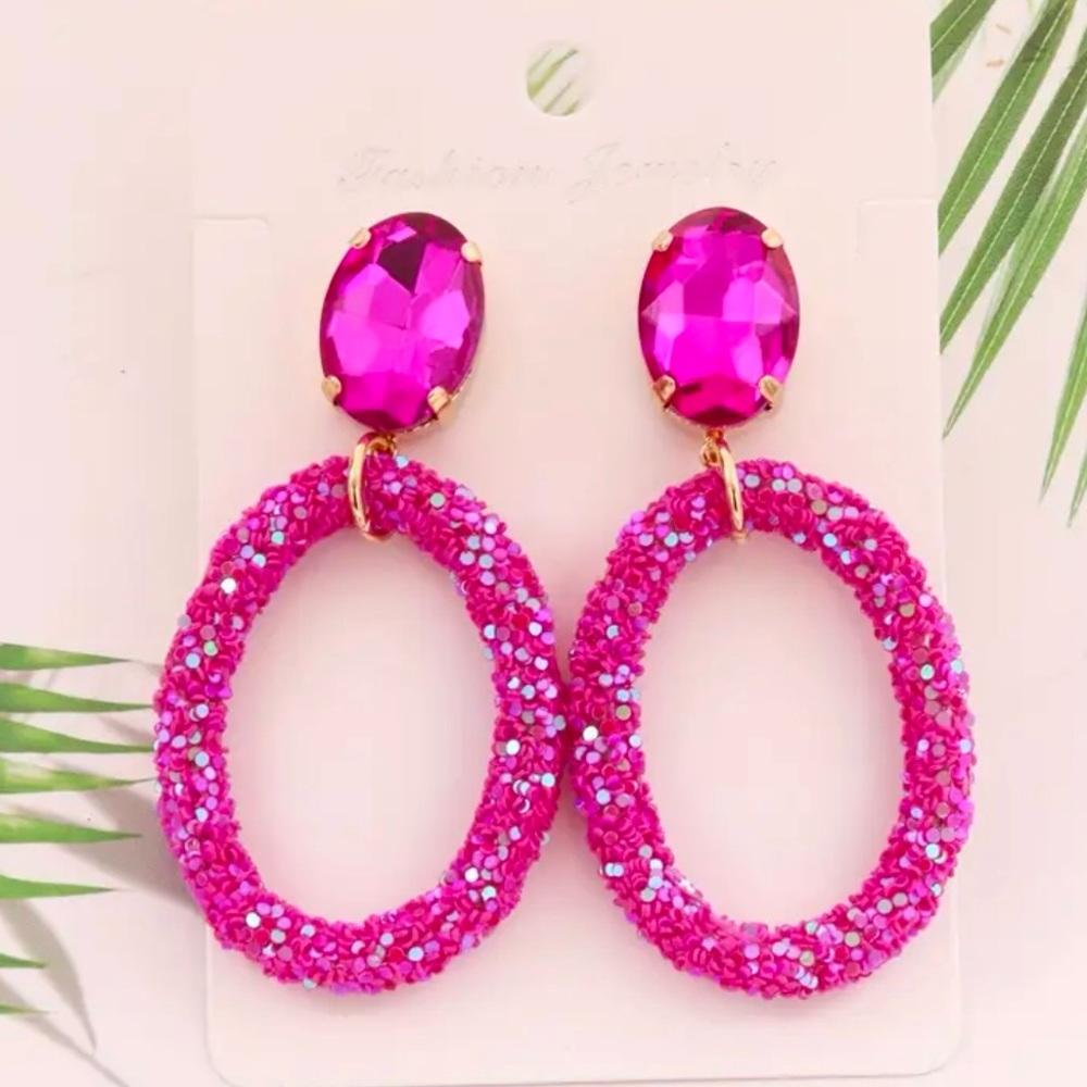 Fun, Fuschia pink sequin dangle earrings